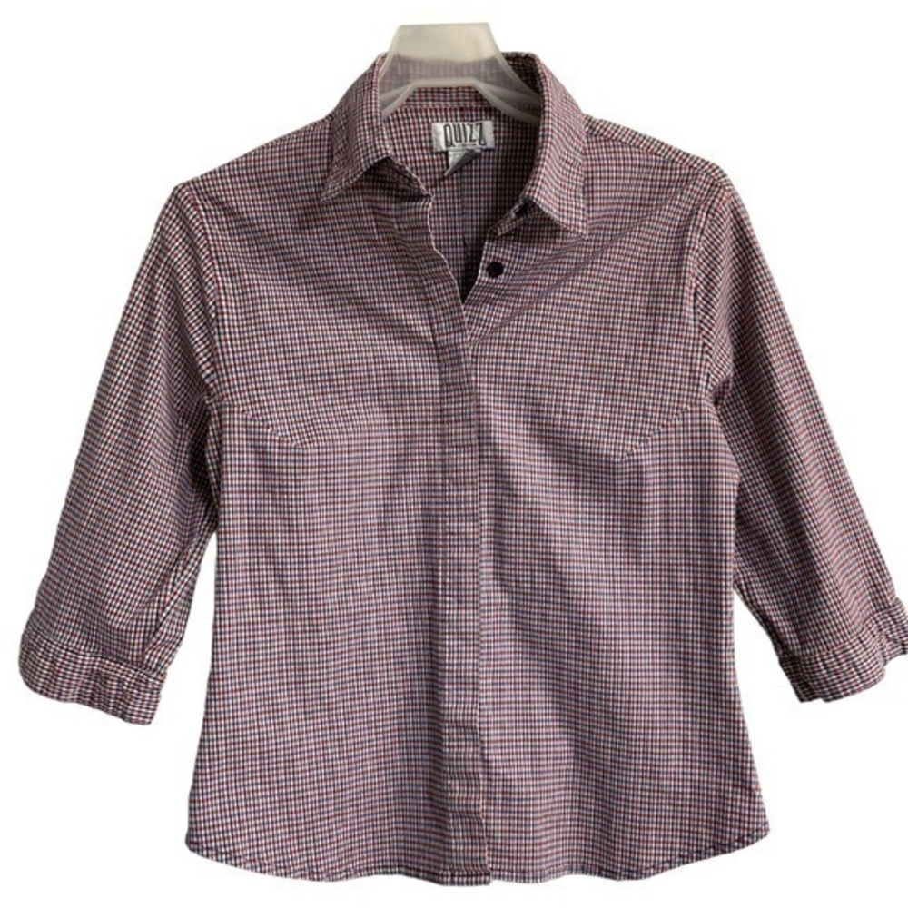 Quiz Stretch Plaid Button Down Shirt Size Large 3/4 sleeve top